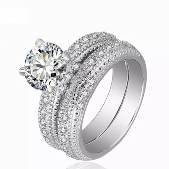 Jewelry - 925 Sterling Silver CZ wedding Ring Set